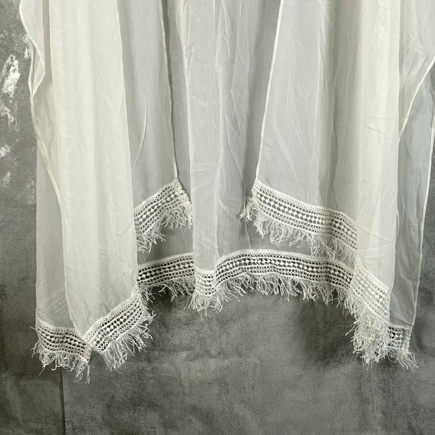 INC INTERNATIONAL CONCEPTS Women's White Open-Front Fringe Kimono Coverup SZ OS