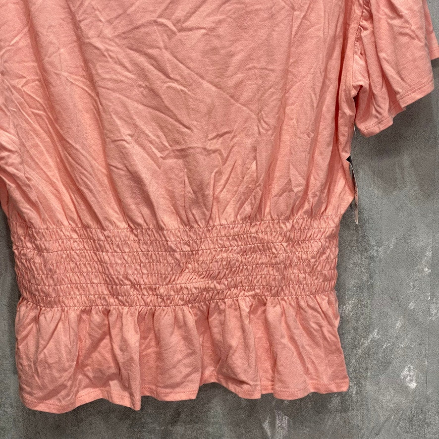 INC INTERNATIONAL CONCEPTS Mango Beach Smocked Waist Crewneck Short Sleeve Top SZ XL