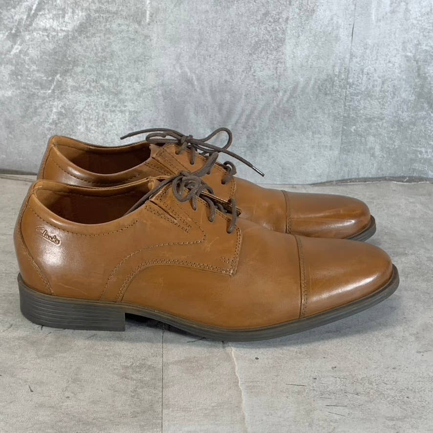 CLARKS Collection Men's Dark Tan Leather Whiddon Lace-Up Cap-Toe Oxfords SZ 10