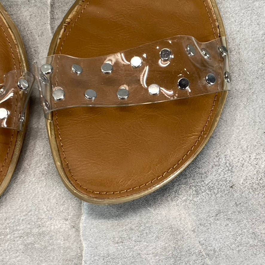SUN+STONE Women's Clear Studded Easten 2 Slide-On Flat Sandals SZ 10