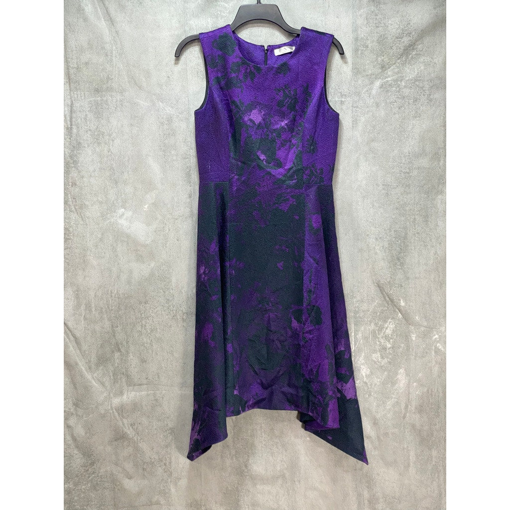 NATORI Women's Purple-Black Printed Sleeveless Swing Fit & Flare Midi Dress SZ 2