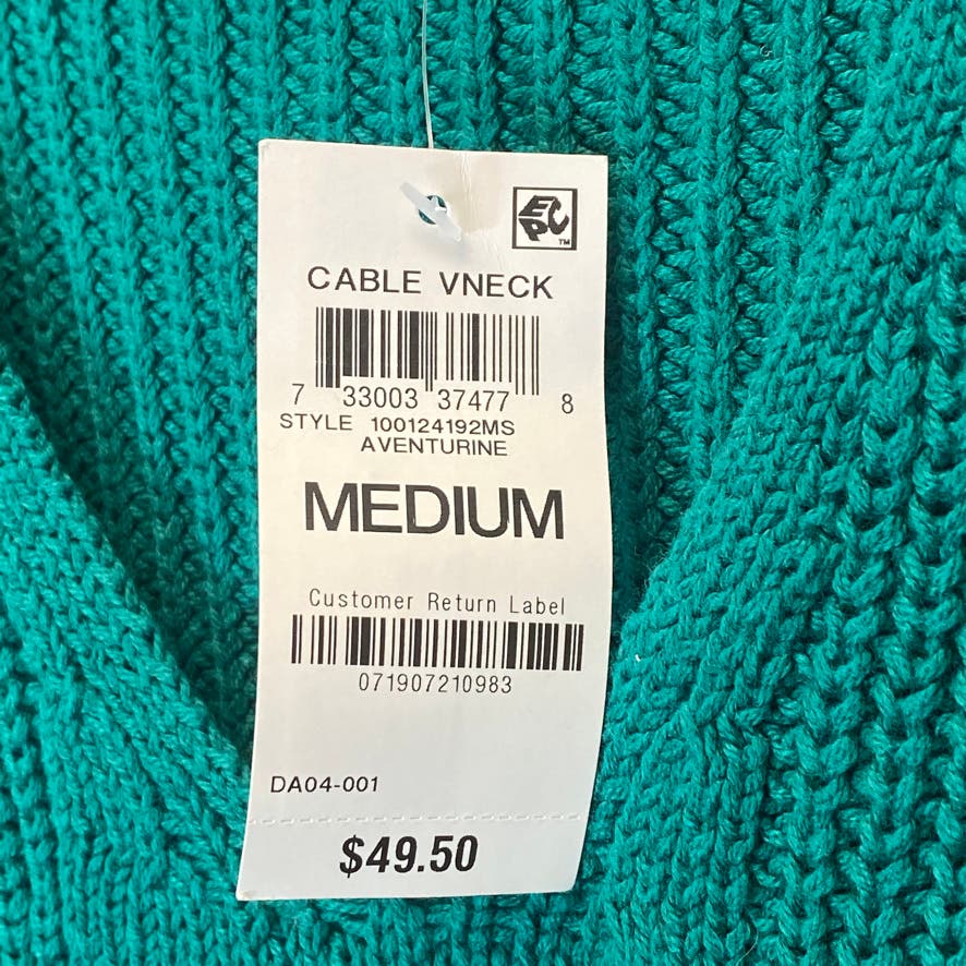 STYLE & CO Women's Aventurine Cable-Knit Ribbed Cuff V-Neck Pullover Sweater SZ M