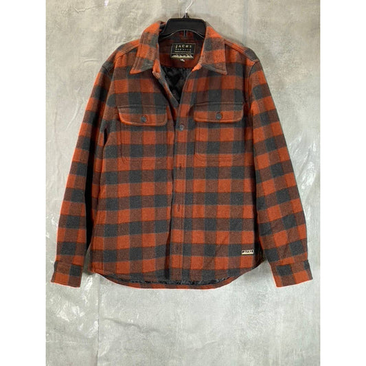 JACHS NEW YORK Men's Orange/Black Plaid Wool-Blend Flannel Shirt Jacket SZ M