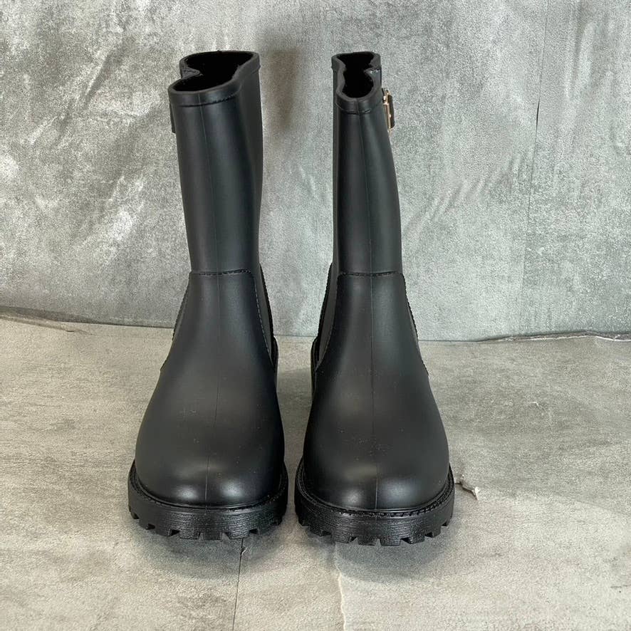 STYLE & CO Women's Black Millyy Buckled Cold-Weather Slip-On Rain Boots SZ 6