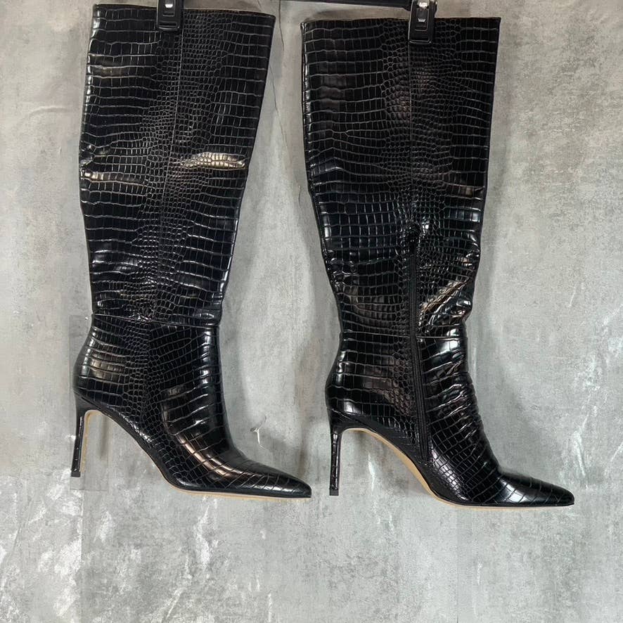 MADDEN GIRL Women's Black Croc Embossed Chantelle Pointed-Toe Dress Boots SZ 11