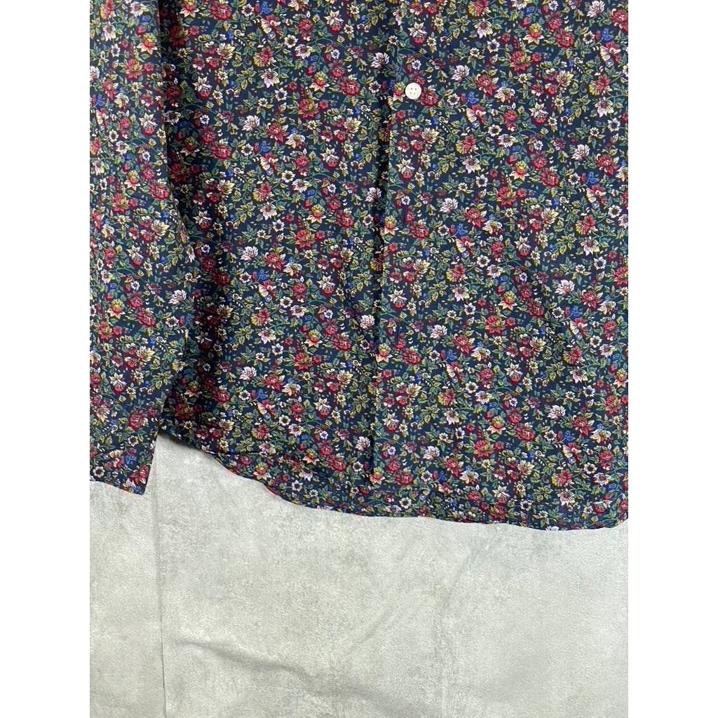 BONOBOS Men's Navy Floral Print Standard-Fit Button-Up Long-Sleeve Shirt SZ M