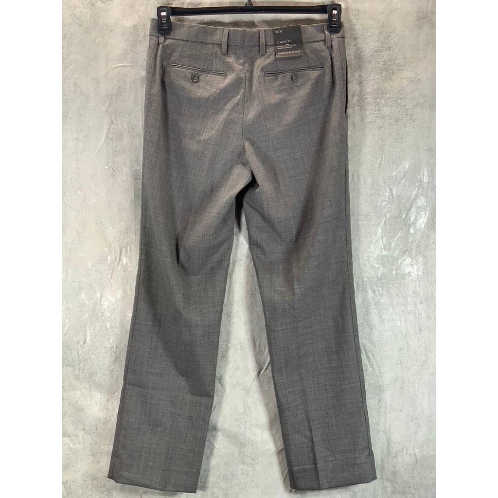 BANANA REPUBLIC Men's Grey Mini Gingham Classic-Fit Dress Pants SZ 32X32