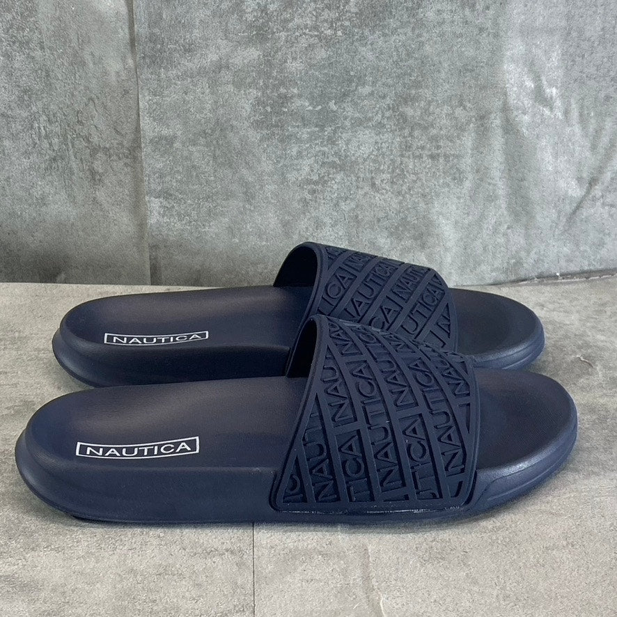 NAUTICA Women's Navy Cardamon Logo Embossed Round-Toe Slide Sandals SZ 10