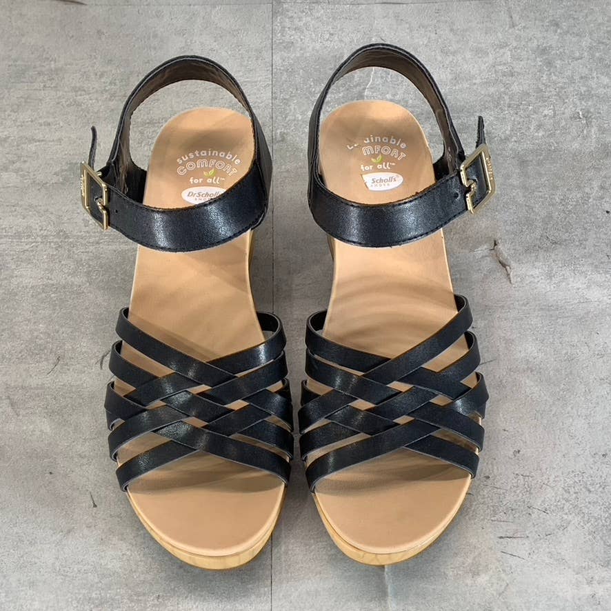 DR. SCHOLL'S Women's Black Faux-Leather First Of All Ankle-Strap Sandals SZ 8.5