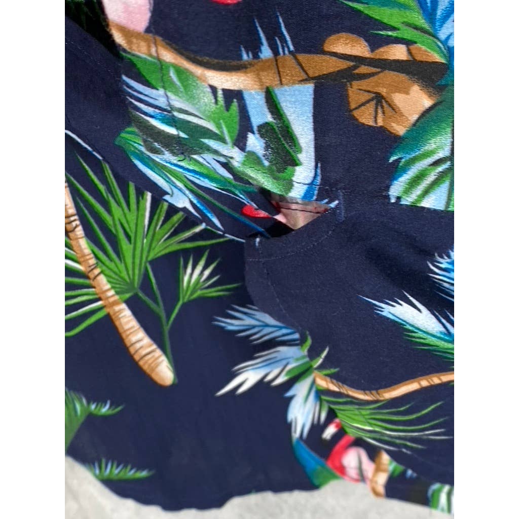 ALEX VANDO Men's Navy Flamingo Hawaiian Button-Up Short Sleeve Shirt SZ S