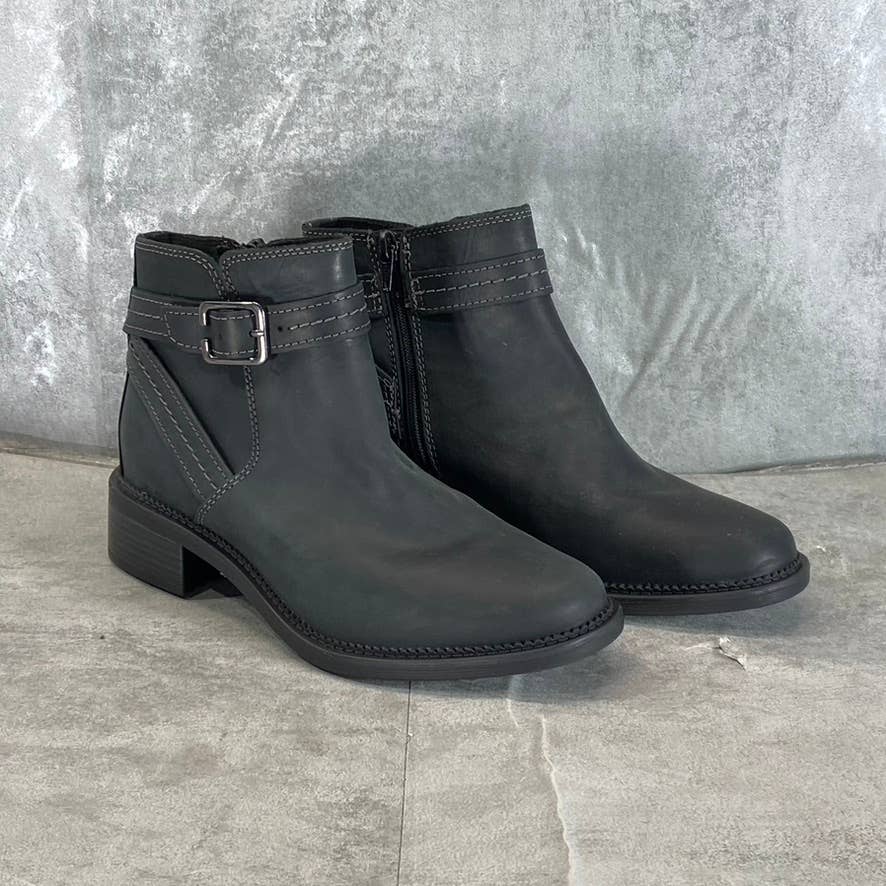 CLARKS Collection Women's Dark Black Leather Maye Strap Ankle Boots SZ 8