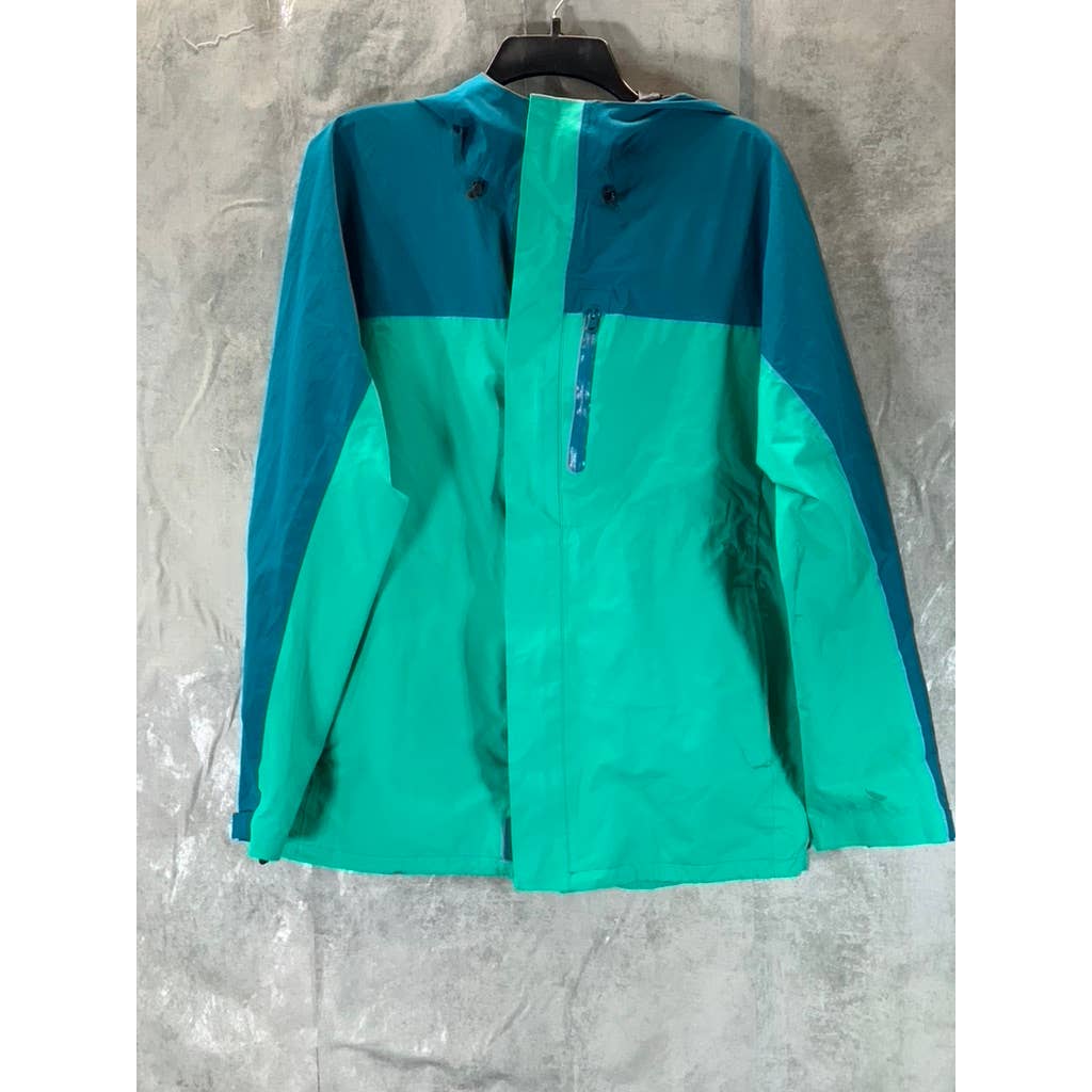 LANDS' END Men's Aqua Green Colorblocked Zip-Up Hooded Waterproof Jacket SZ M