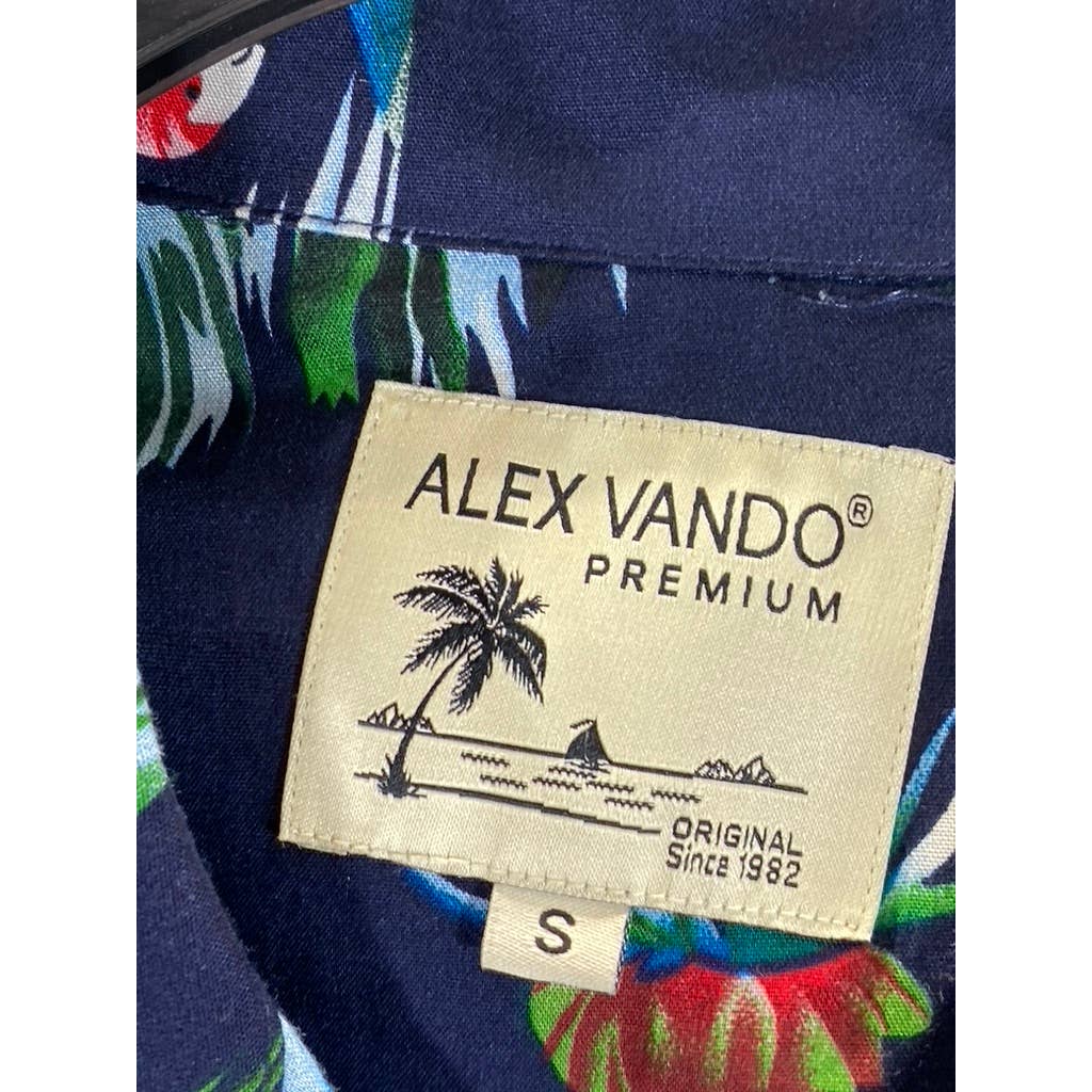 ALEX VANDO Men's Navy Flamingo Hawaiian Button-Up Short Sleeve Shirt SZ S