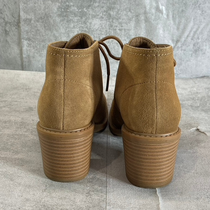 COLLECTION By CLARKS Women's Dark Khaki Suede Scene Laceboot Block-Heel Booties