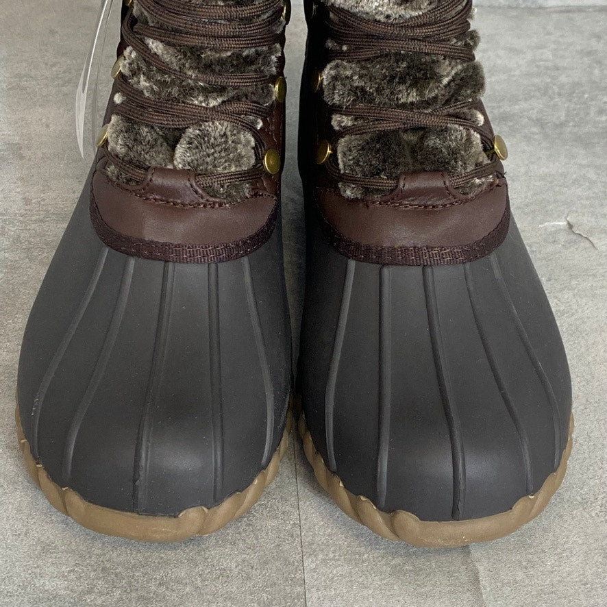 BARETRAPS Dark Brown Flash Water-Resistant Faux Fur Trim Lace-Up Duck Boots SZ 9