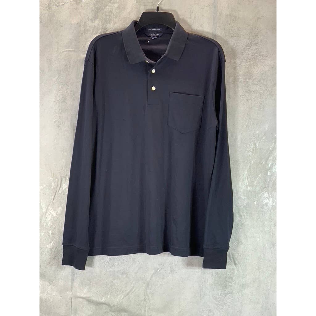 LANDS' END Men's Radiant Navy Supima Pocket Super Soft Polo Shirt SZ M
