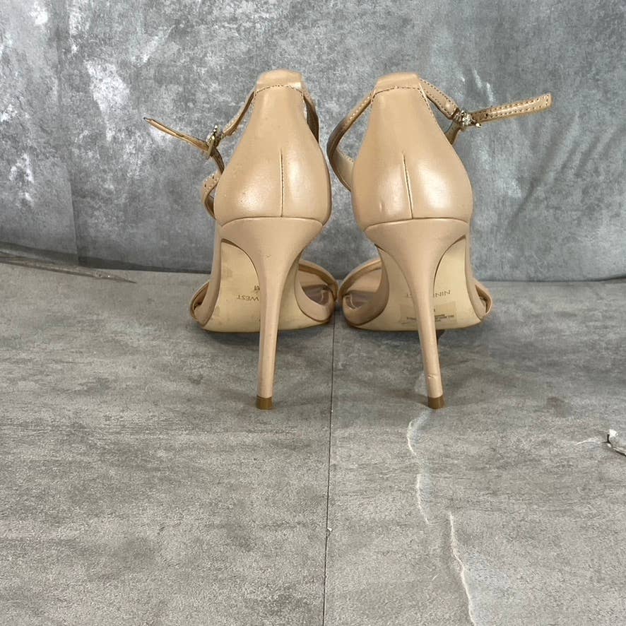 NINE WEST Women's Light Natural Melike Strappy Heeled Dress Sandals SZ 5