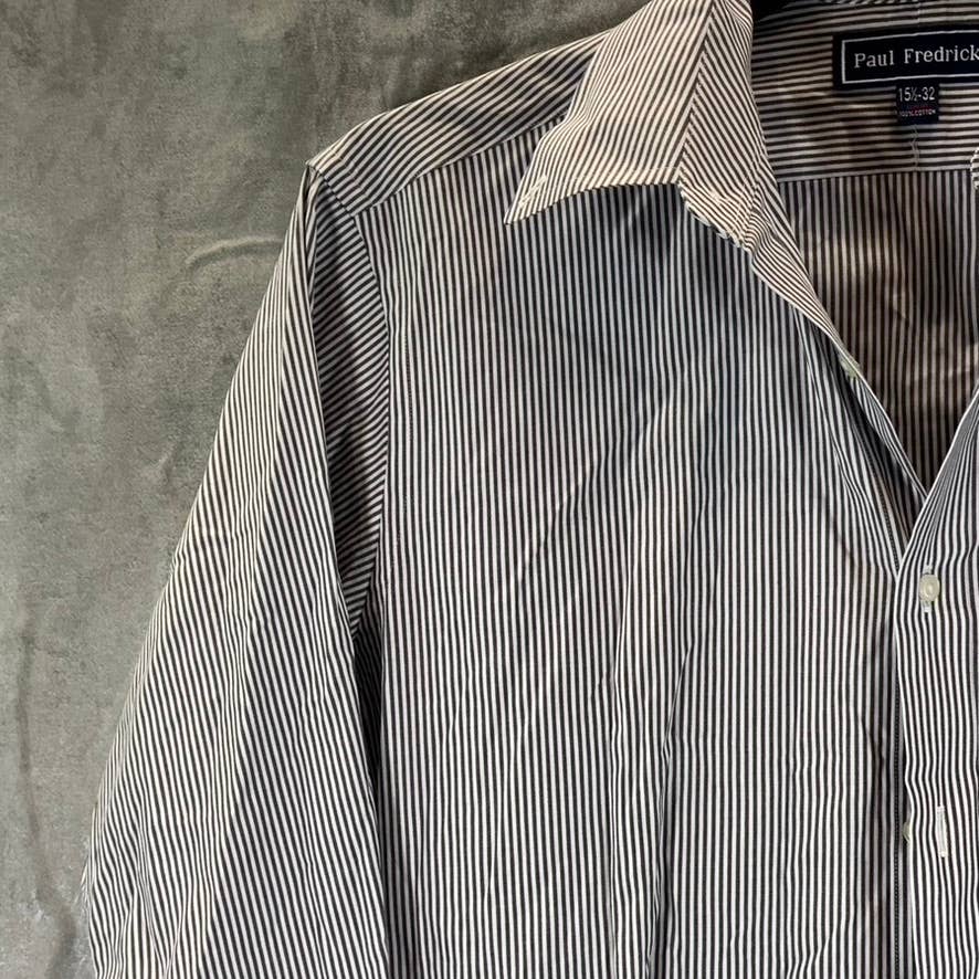PAUL FREDRICK Men's Blue Pinstripe Button-Up Long-Sleeve Dress Shirt SZ 15.5-32
