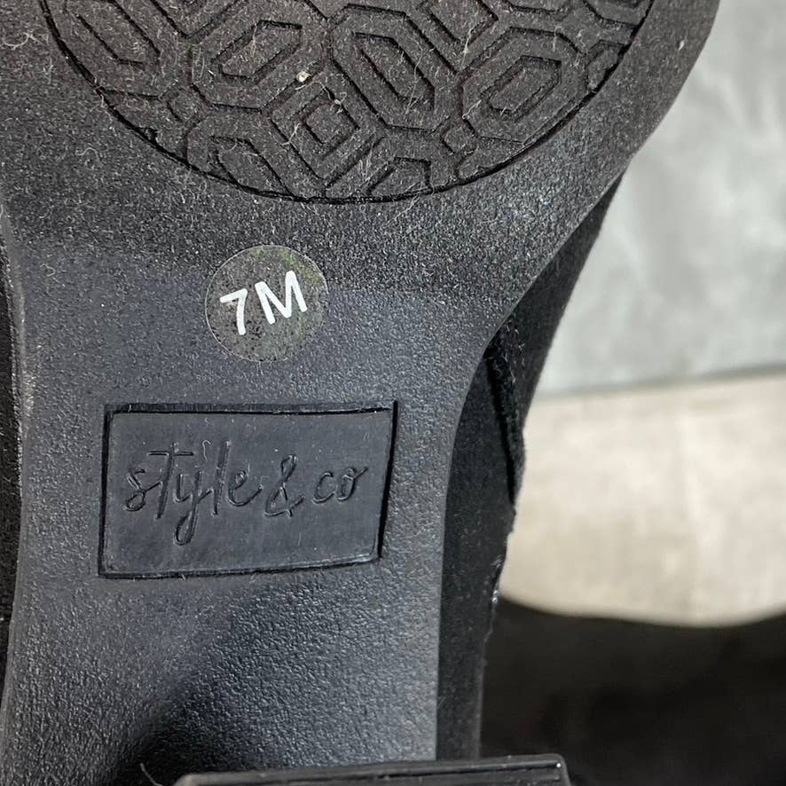 STYLE & CO Women's Black Micro Saraa Round-Toe Block-Heel Mid-Shaft Boots SZ 7