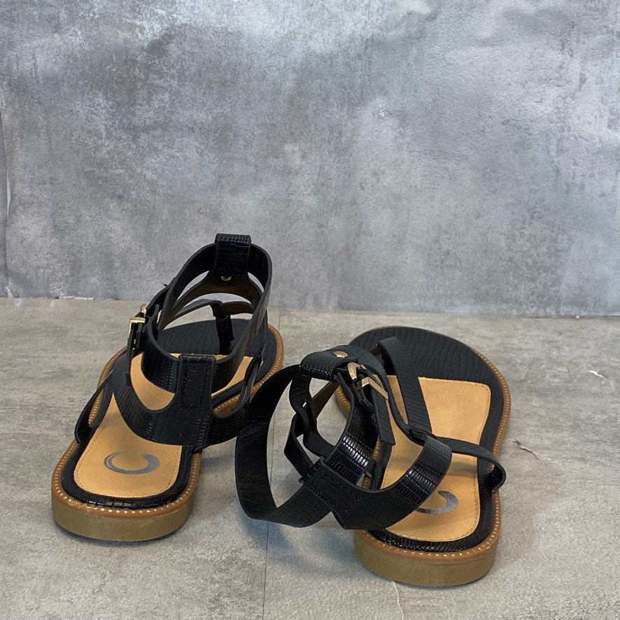 JOURNEE COLLECTION Black Lizard Embossed Tangie Strappy Thong Sandals SZ 7.5