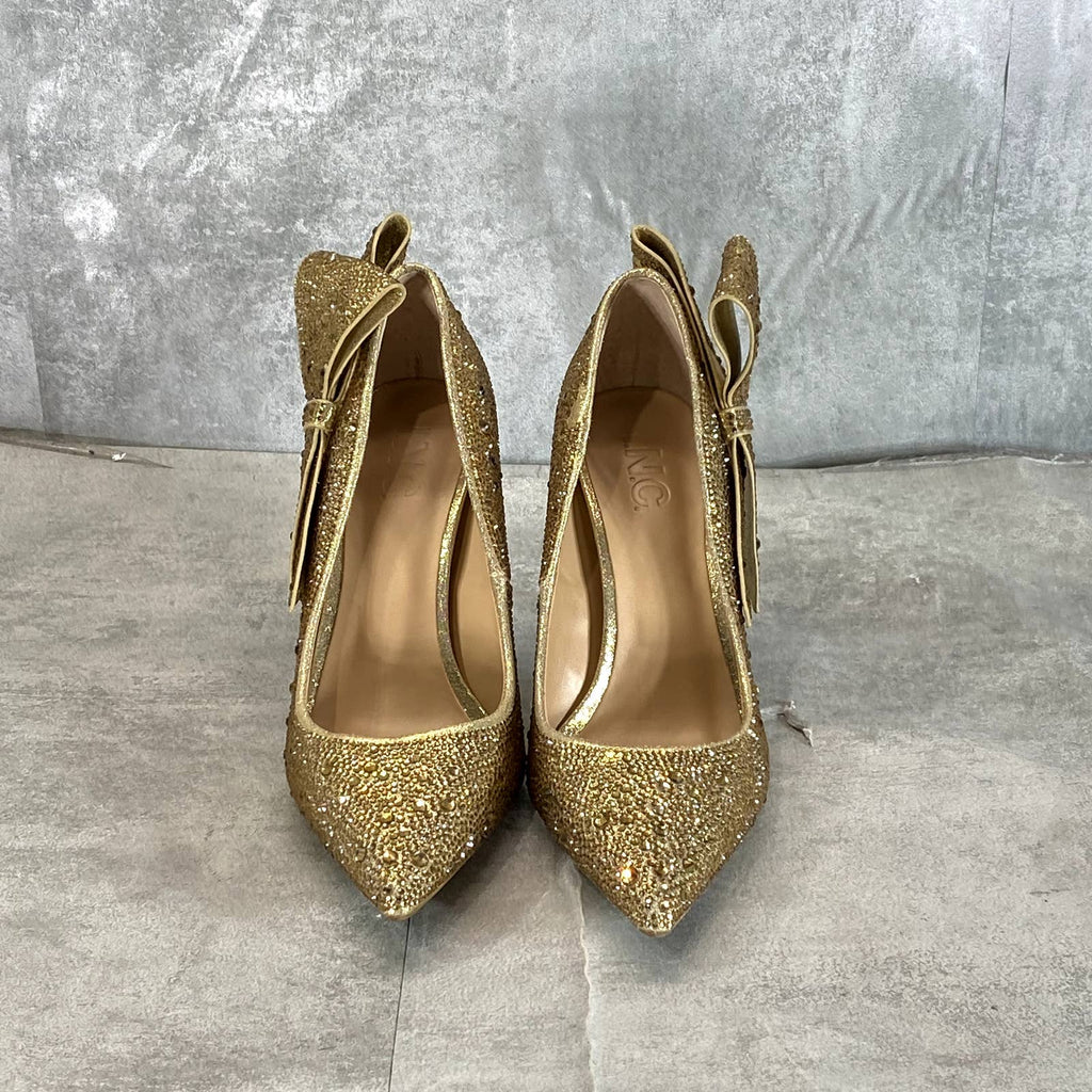 INC INTERNATIONAL Women's Gold Rhinestone Silvee Bow Pointed-Toe Pumps SZ 6