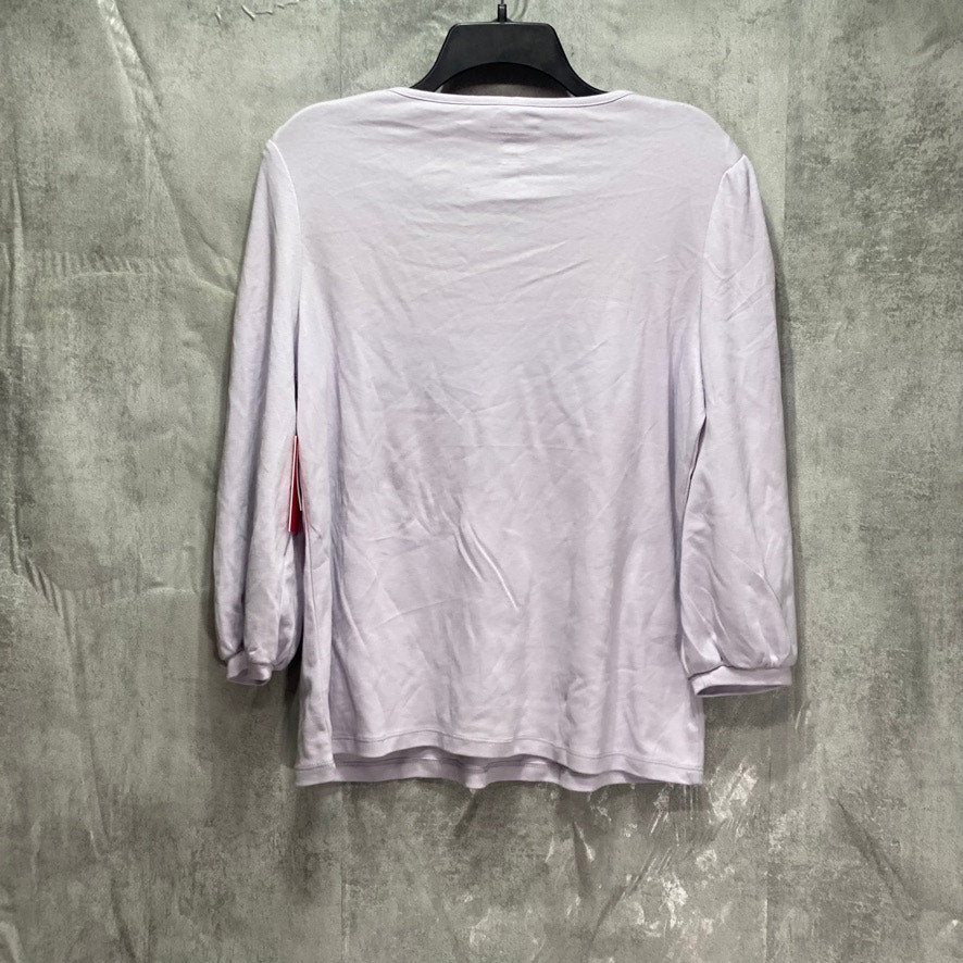 ISAAC MIZRAHI Light Lavender Boat Neck 3/4 Sleeve Top SZ M