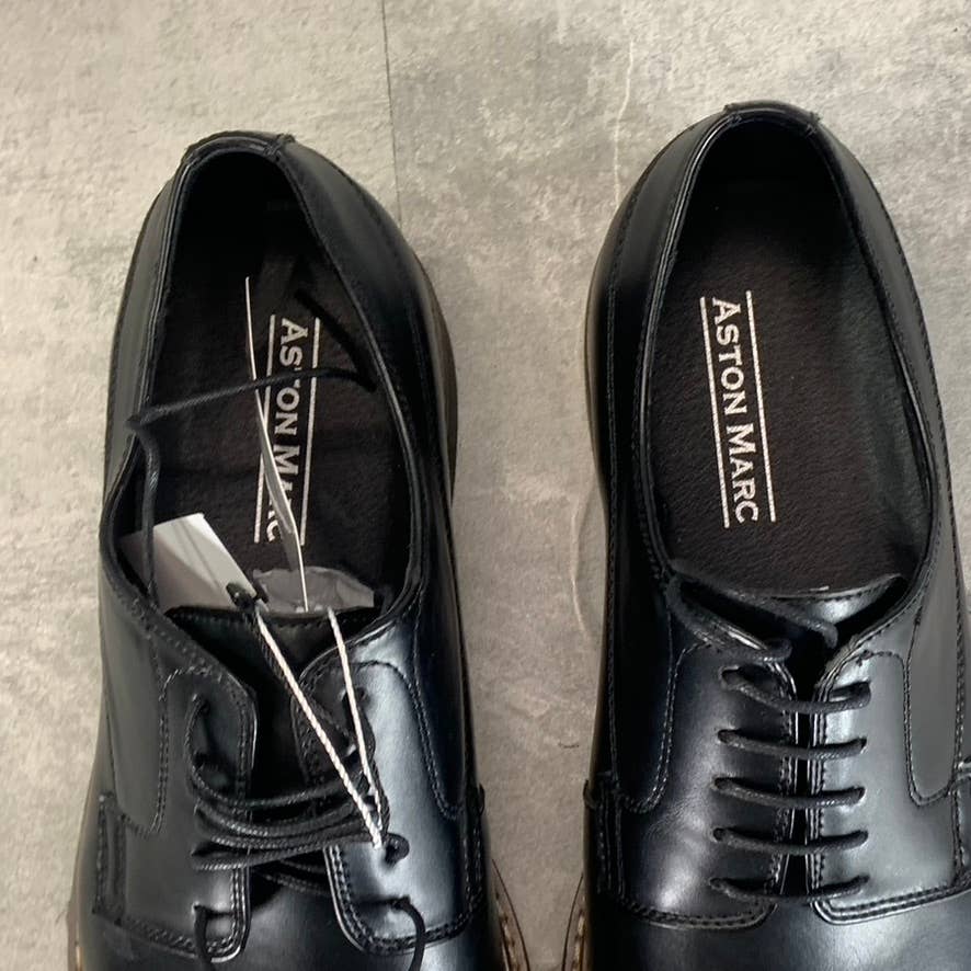 ASTON MARC Men's Black Faux-Leather Monaco Lace-Up Plain Toe Dress Shoes SZ 8.5