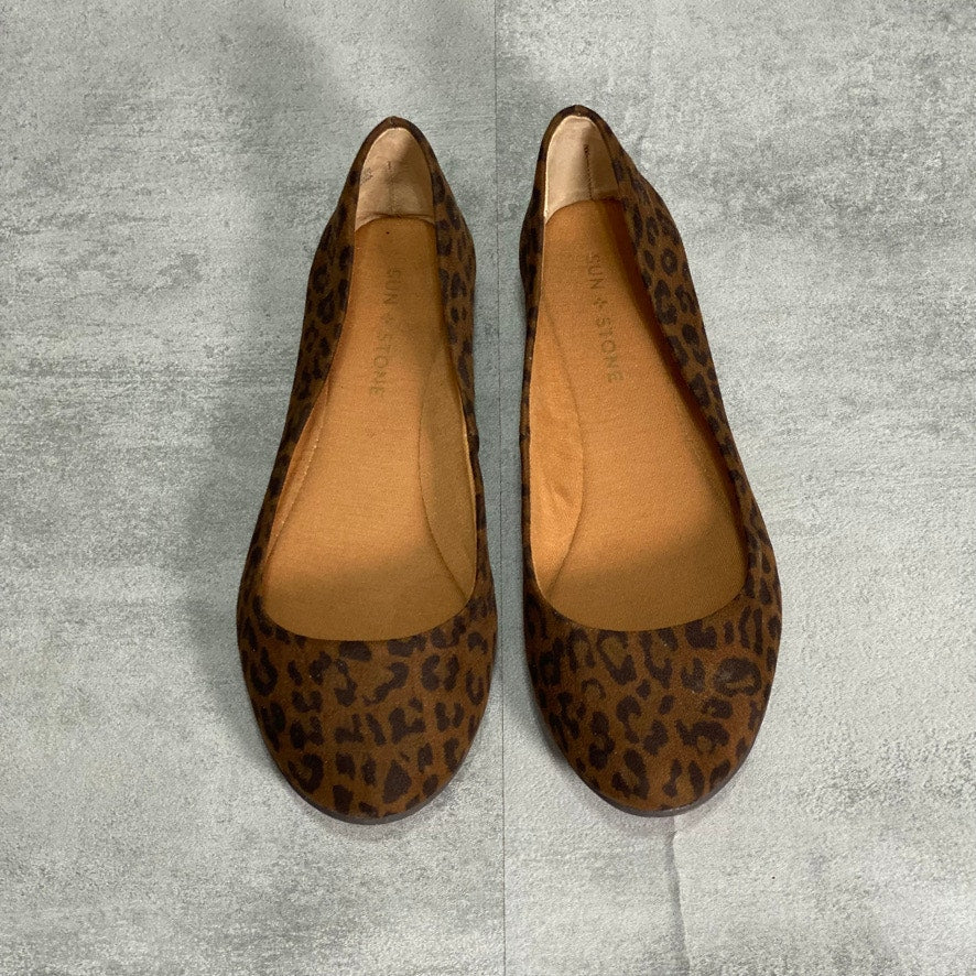 SUN + STONE Brown Leopard Print Eliana Slip-On Flats SZ 8