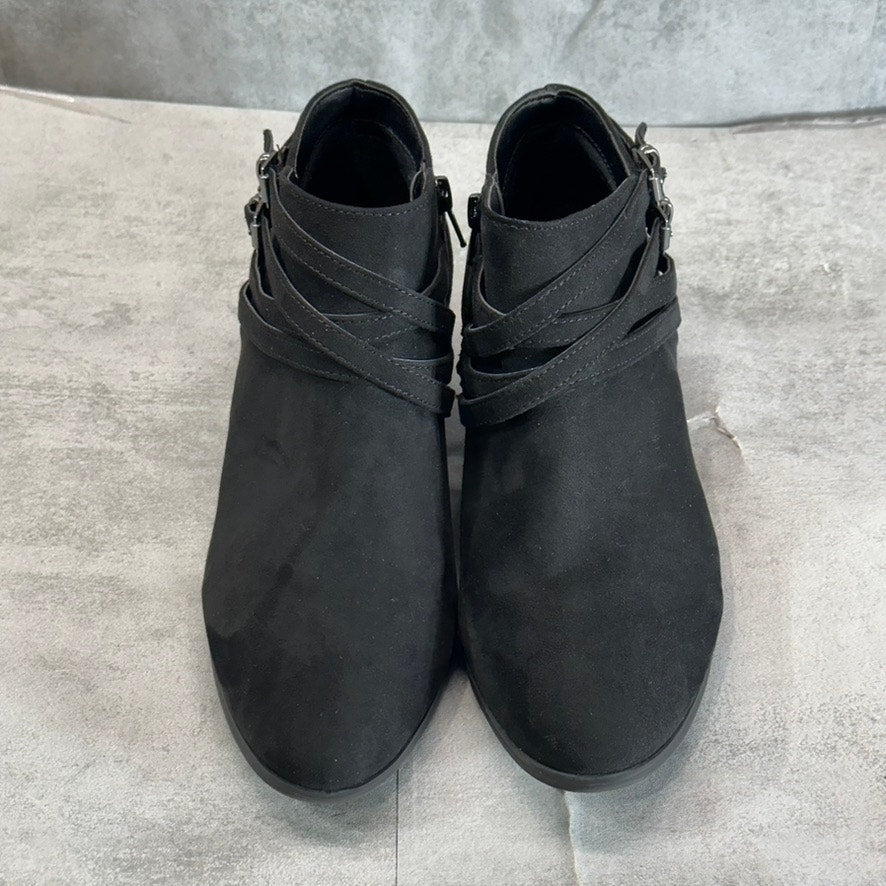 STYLE & CO Women's Wide Black Micro Willoww Block Heel Almond-Toe Booties SZ8.5W