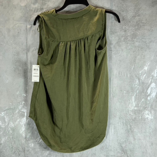 ALFANI Women's Burnt Olive Satin V-Neck Sleeveless Top SZ S