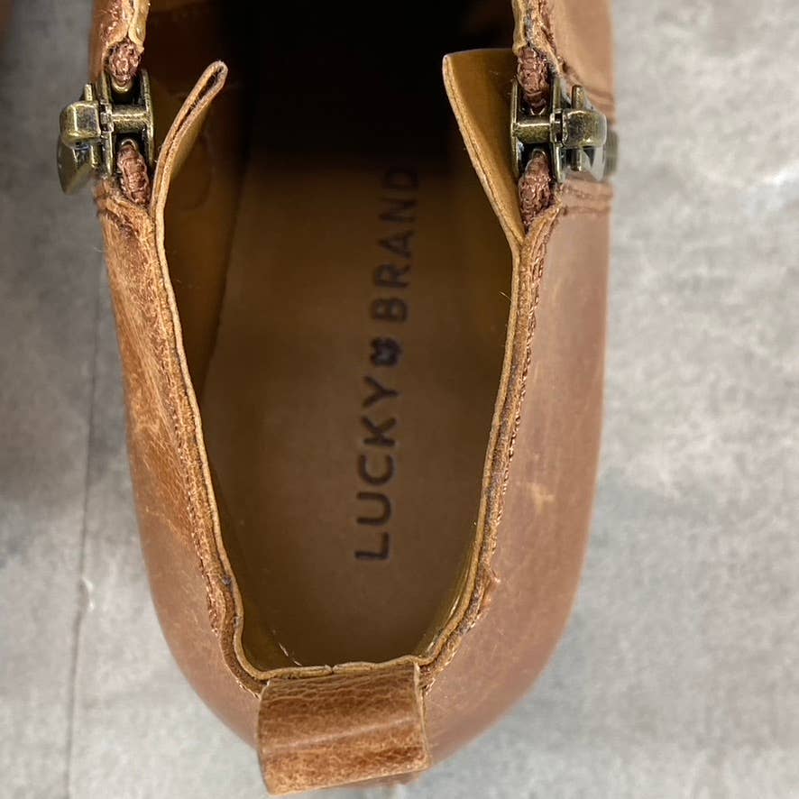 LUCKY BRAND Women's Toffee Barillos Leather Basel Double Block-Heel Boots SZ 6.5