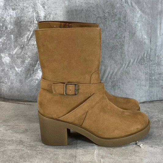 STYLE & CO Women's Tan Micro Bessiee Memory Foam Block-Heel Boots SZ 6.5