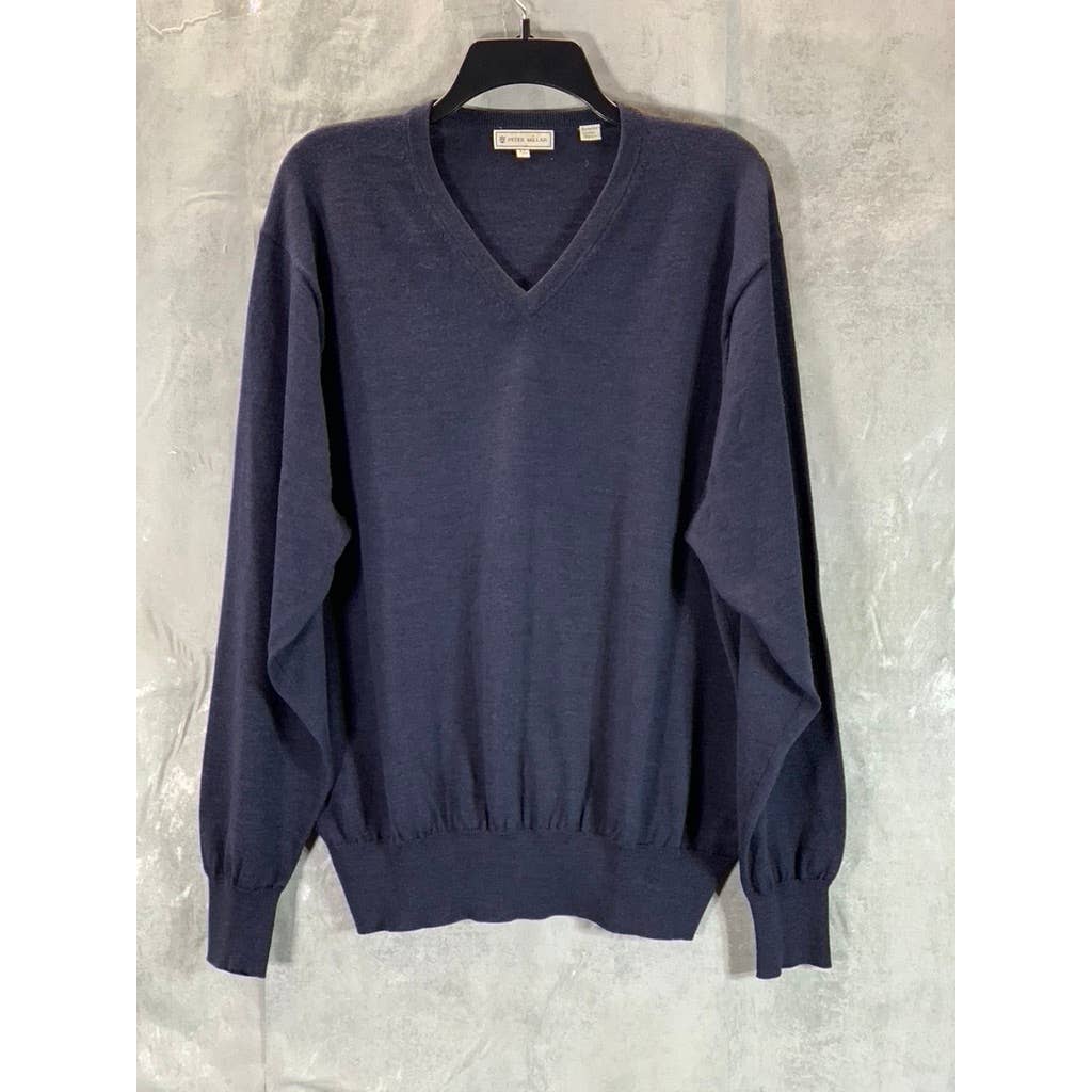 PETER MILLAR Men's Navy Merino Wool V-Neck Pullover Sweater SZ XL