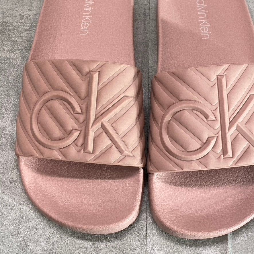 CALVIN KLEIN Women's Light Pink Asher Embossed Logo Slide Sandals SZ 5