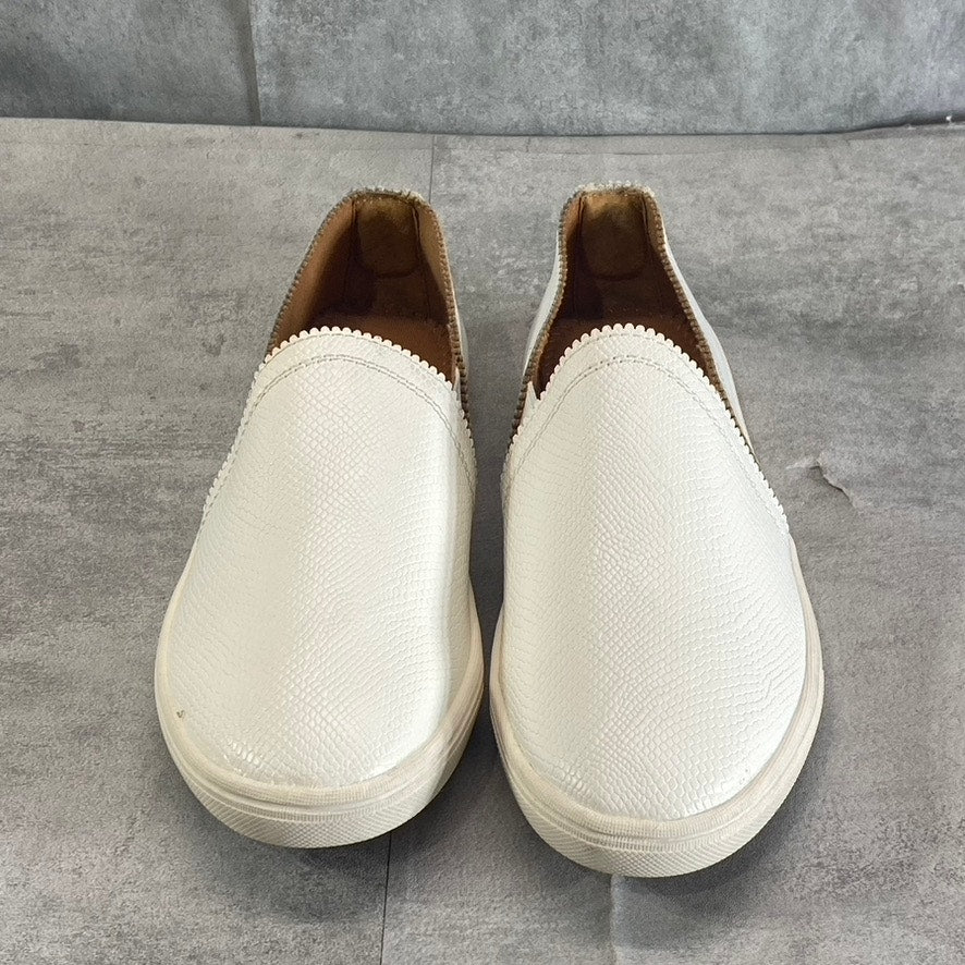 SUN+STONE Women's White Snake Embossed Miriam Round-Toe Slip-On Sneakers SZ 6