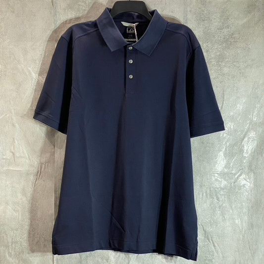 CUTTER & BUCK Men's Lyn Navy CB DryTec Cotton+ Short Sleeve Polo SZ L