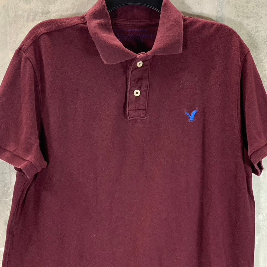 AMERICAN EAGLE OUTFITTERS Men's Burgundy Athletic Fit Short Sleeve Polo SZ M