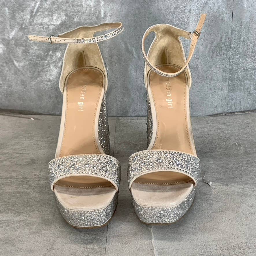 MADDEN GIRL Women's Ivy Rhinestone Omega Platform Square-Toe Heels SZ 10