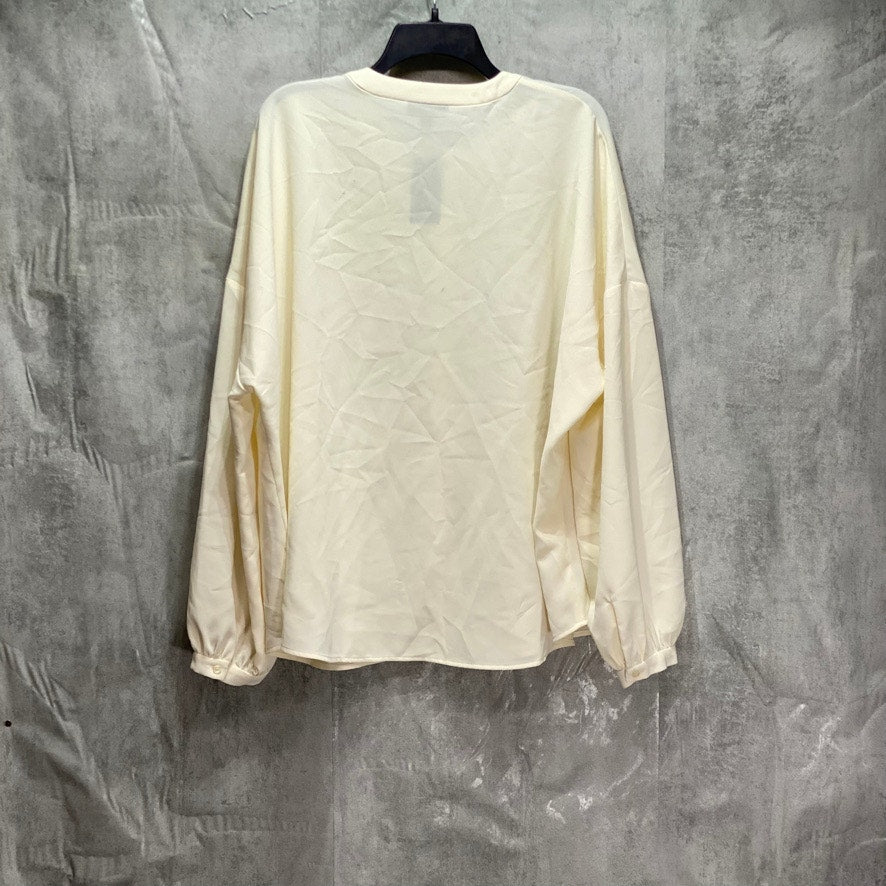 ALFANI Plus Size Antique White Band Collar Blouson-Sleeve Button-Up Top SZ 2X