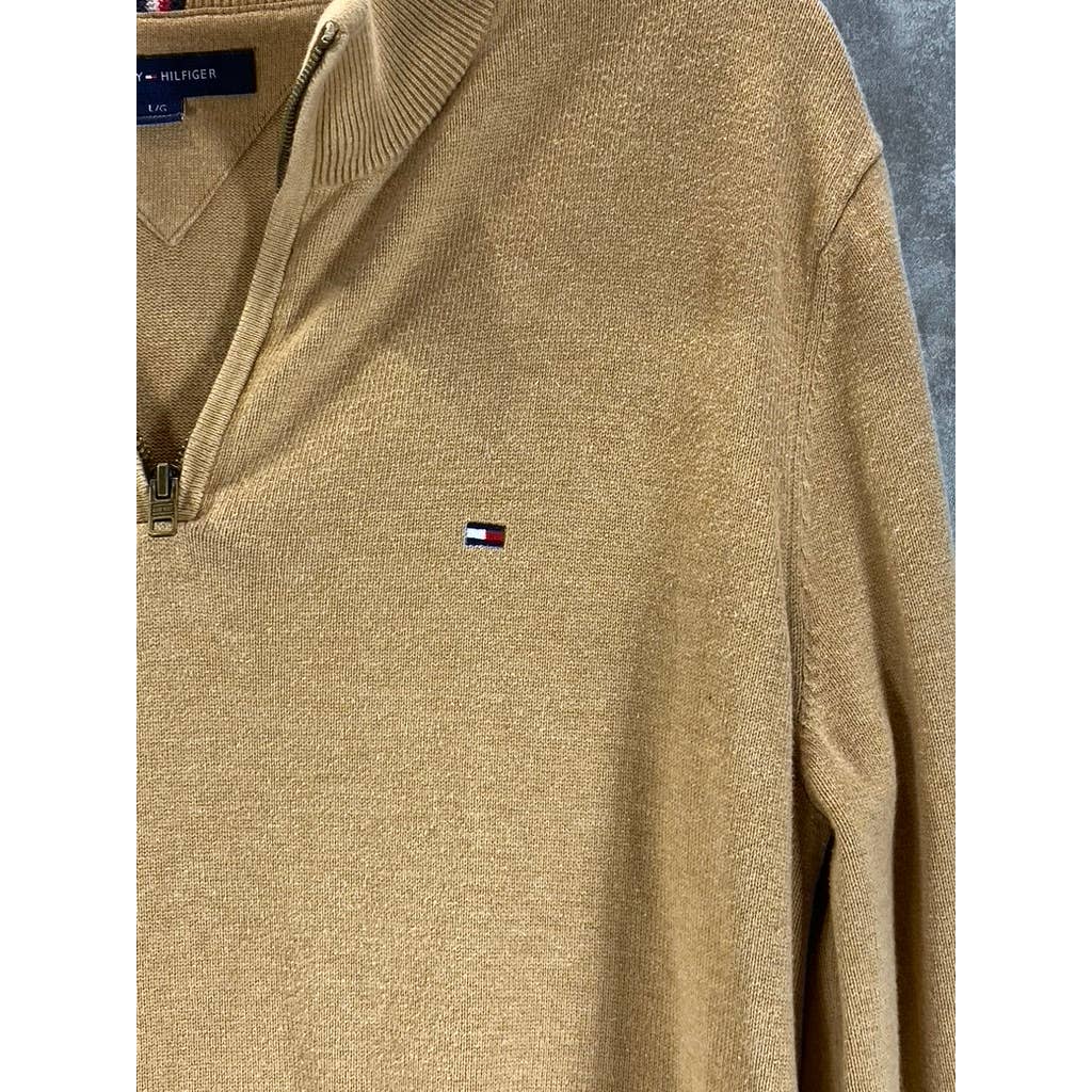 TOMMY HILFIGER Men's Tan Signature Solid Quarter-Zip Pullover Sweater SZ L