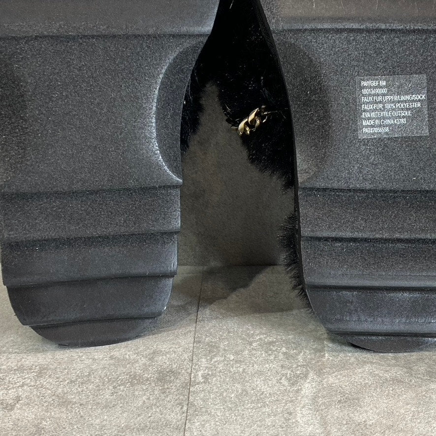 WILD PAIR Women's Black Paiyge Chain Faux-Fur Slide Slip-On Slippers SZ 6