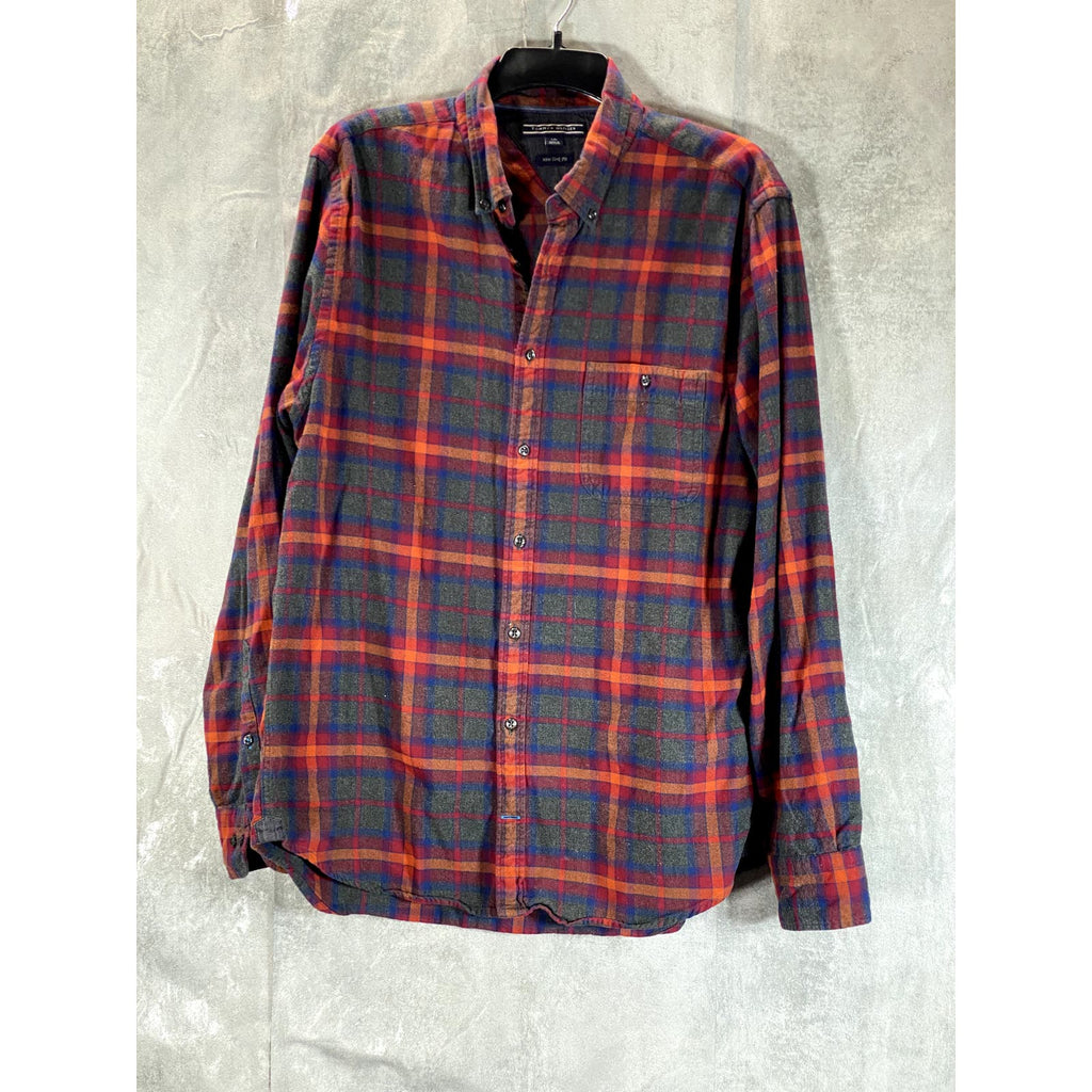 TOMMY HILFIGER Men's Red New York Fit Button-Up Long Sleeve Casual Shirt SZ L