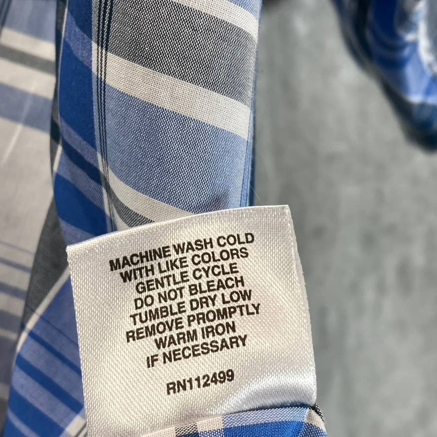 TAILORDBYRD Men's Blue Plaid Button-Up Short-Sleeve Shirt SZ XL