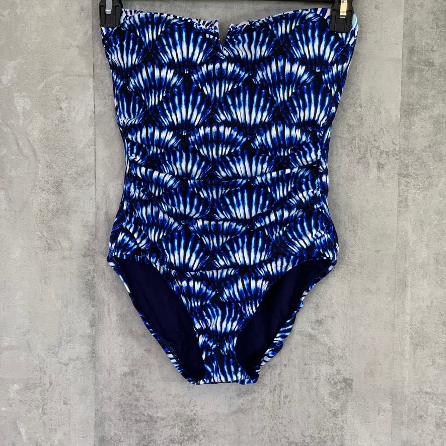 TOMMY BAHAMA Mare Navy Tide Dye Seashell Bandeau Pull-On Attachable Strap One-Piece Bathing Suit SZ 6