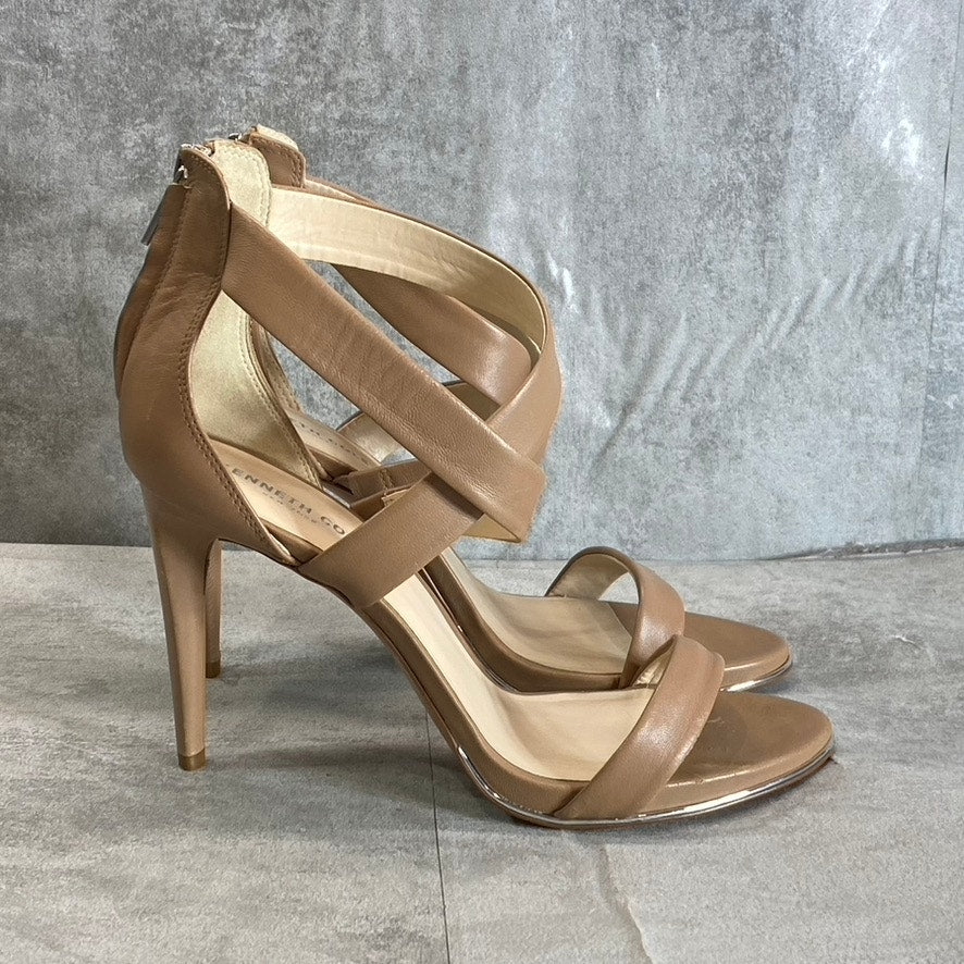 KENNETH COLE NEWYORK Women's Latte Brooke Cross Strap Heeled Round-Toe Dress Sandals SZ 10