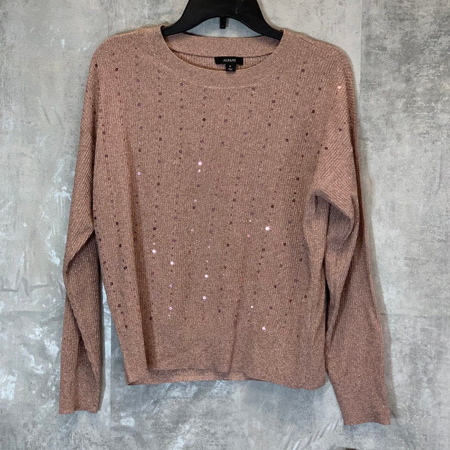 ALFANI Women's Mauve Mist Sequin Embellished Metallic Crewneck Pullover Sweater SZ M