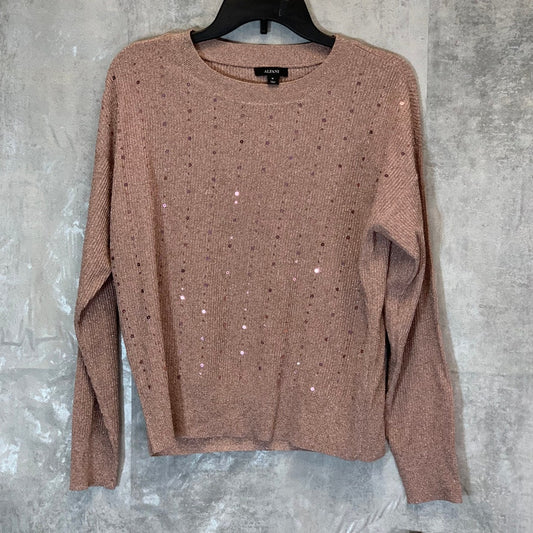 ALFANI Women's Mauve Mist Sequin Embellished Metallic Crewneck Pullover Sweater SZ M