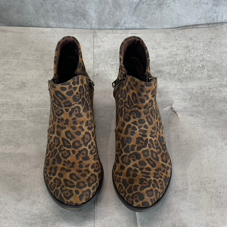 SUN+STONE Women's Brown Leopard Abby Double-Zip Round-Toe Block-Heel Booties SZ6
