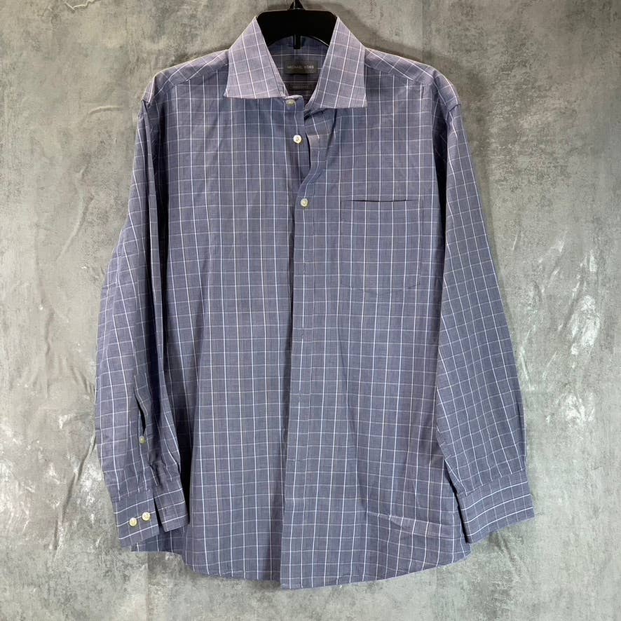 MICHAEL KORS Men's Blue Plaid Regular-Fit Long-Sleeve Button-Up Dress Shirt SZ L