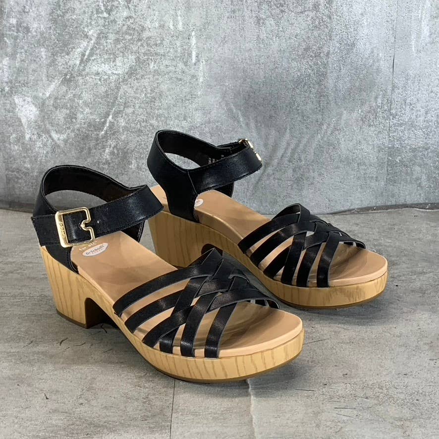 DR. SCHOLL'S Women's Black Faux-Leather First Of All Ankle-Strap Sandals SZ 8.5